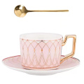 European style home office restaurant luxury ceramic coffee mug cup and saucer set with gold spoon